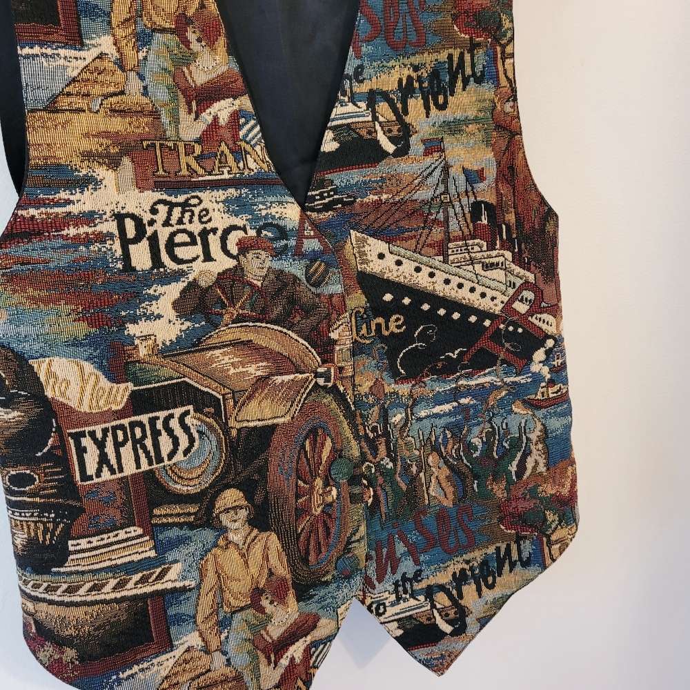 Vintage Jessie Boat Captain Brocade Tapestry Boho Buttoned Vest - M - Picture 2 of 8